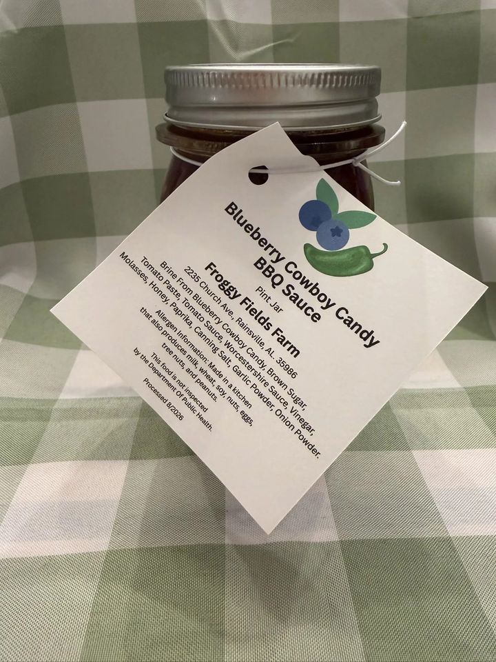 Blueberry Cowboy Candy BBQ Sauce, a pint jar from Froggy Fields Farm