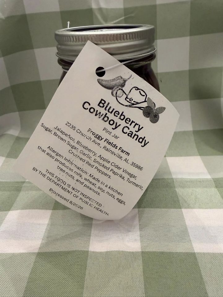 Blueberry Cowboy Candy, a pint jar from Froggy Fields Farm