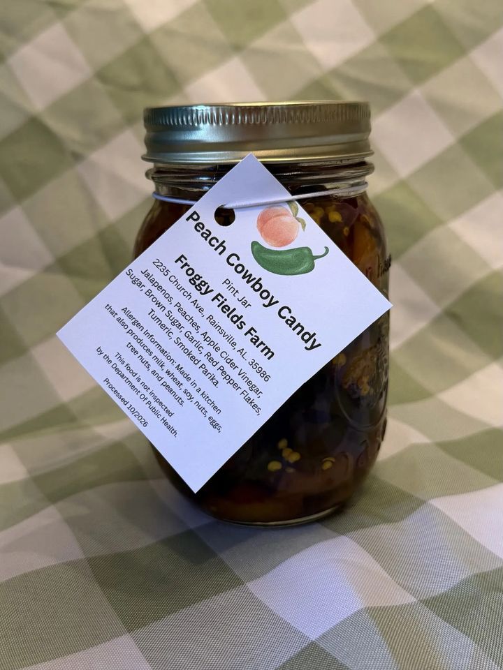 Peach Cowboy Candy, a pint jar from Froggy Fields Farm