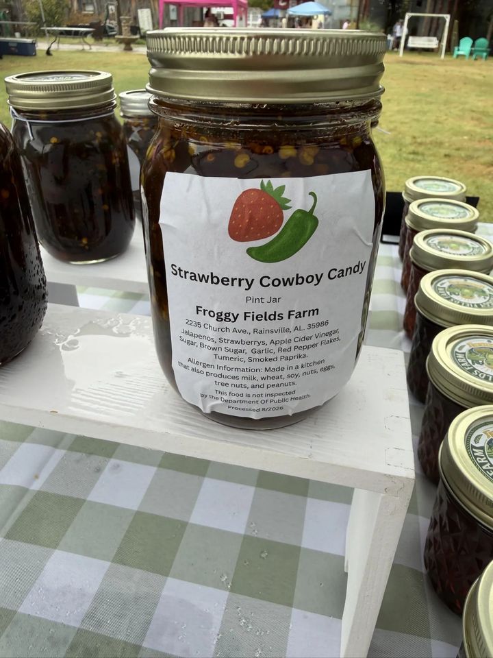 Strawberry Cowboy Candy, a pint jar from Froggy Fields Farm